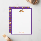 Personalize Purple Orange Jungle Tiger Script ノートカード (正面/裏面インサイチュ)