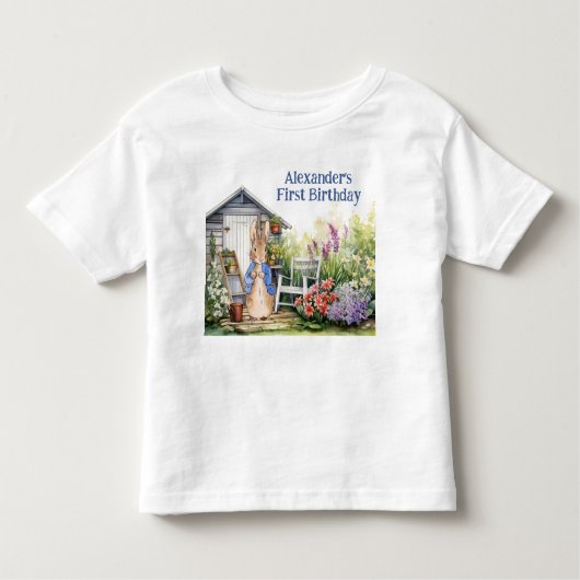 Personalize Rabbit Peter最初の誕生日子の名前 トドラーTシャツ (正面)