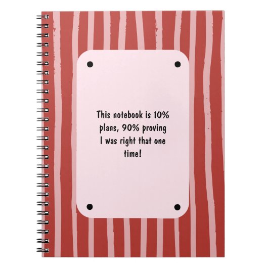 PERSONALIZE Red and Pink Stripe Pattern Notebook ノートブック (正面)