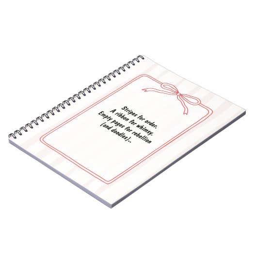 PERSONALIZE Red Ribbon Pink Stripe Pattern ノートブック (左側)