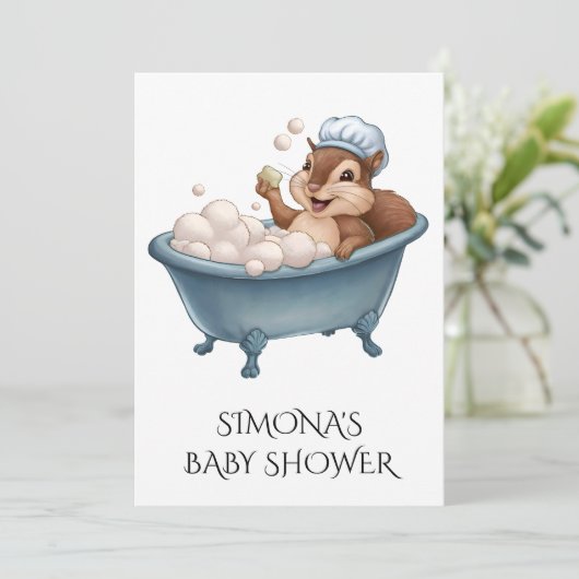 Personalize Retro Squirrel Baby Shower 招待状 (スタンド正面)