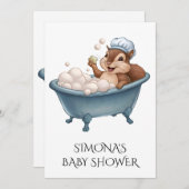 Personalize Retro Squirrel Baby Shower 招待状 (正面/裏面)