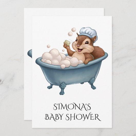 Personalize Retro Squirrel Baby Shower 招待状 (正面/裏面)