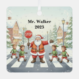Personalize Santa as a School Crossing Guard メタルオーナメント