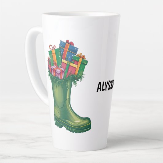 Personalize Santa's New Boots カフェラテマグ (左アングル)