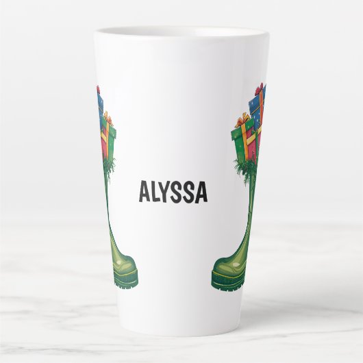 Personalize Santa's New Boots カフェラテマグ (正面)