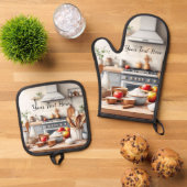 Personalize Set of 2 Kitchen Oven Mitt Potholder 鍋つかみ&鍋敷きセット (トップダウン)