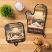Personalize Set of 2 Kitchen Oven Mitt Potholder 鍋つかみ&鍋敷きセット (トップダウン)