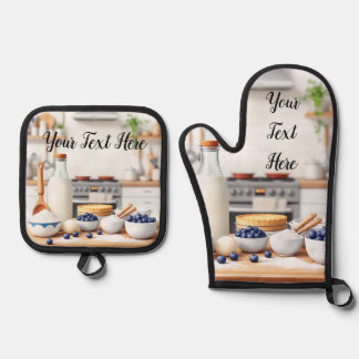 Personalize Set of 2 Kitchen Oven Mitt Potholder 鍋つかみ&鍋敷きセット