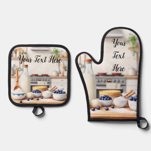 Personalize Set of 2 Kitchen Oven Mitt Potholder 鍋つかみ&鍋敷きセット (正面)