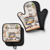 Personalize Set of 2 Kitchen Oven Mitt Potholder 鍋つかみ&鍋敷きセット (正面/裏面)