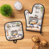 Personalize Set of 2 Kitchen Oven Mitt Potholder 鍋つかみ&鍋敷きセット (トップダウン)