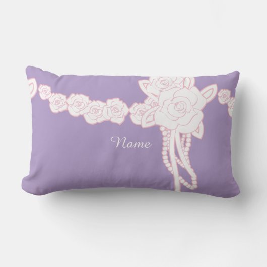 Personalize Single Flower Trim Lilac Decorator ランバークッション (正面)