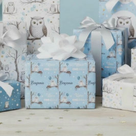 Personalize Snowy Owl Winter Onederland Birthday ラッピングペーパー