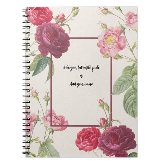 PERSONALIZE Vintage Rose Flower Notebook ノートブック (正面)