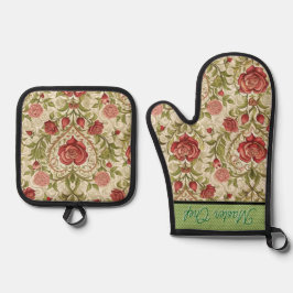 Personalize Vintage Rose Oven Mitt and Pot Holders 鍋つかみ&鍋敷きセット