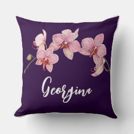 Personalize Watercolor Pink Moth Orchids Flower クッション