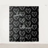 Personalize Wedding Backdrop Black and White Heart タペストリー (正面)