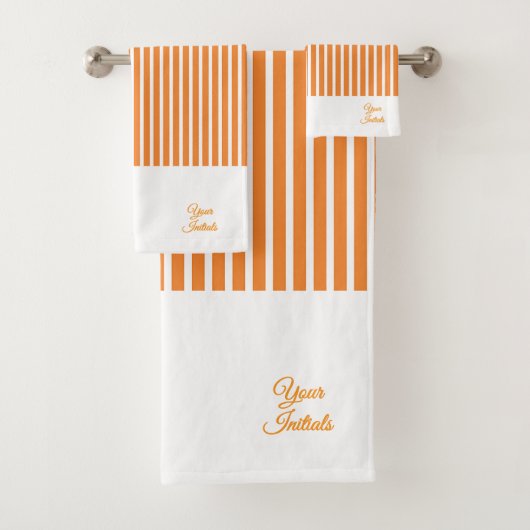 Personalize Wedding Gift Orange Striped White バスタオルセット (インサイチュ)