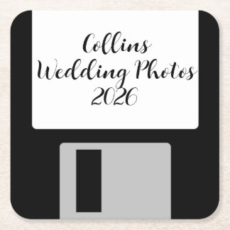 Personalize Wedding Photos Floppy Disk Coaster スクエアペーパーコースター