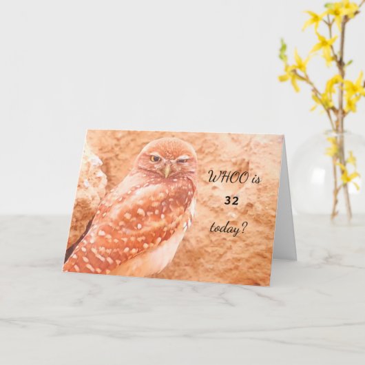 Personalize "WHOOO is...today?" Owl large Birthday カード (黄色い花)