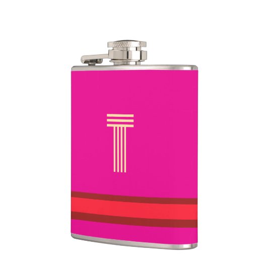 Personalize With Your Initial Pink + Red Stripe  フラスク (左)