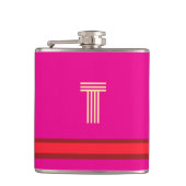 Personalize With Your Initial Pink + Red Stripe  フラスク (正面)