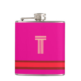 Personalize With Your Initial Pink + Red Stripe  フラスク