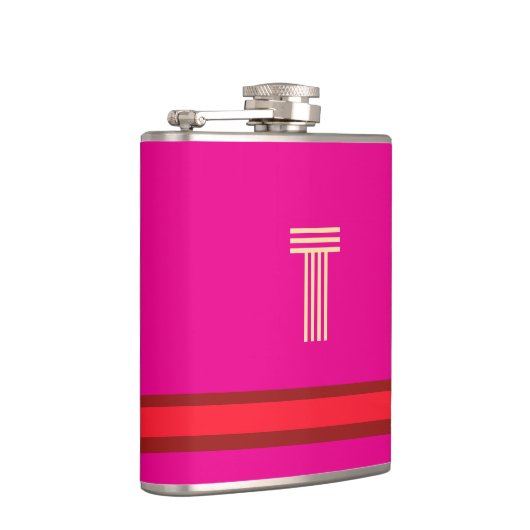 Personalize With Your Initial Pink + Red Stripe フラスク (右)