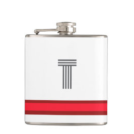 Personalize With Your Initial White + Red Stripe  フラスク