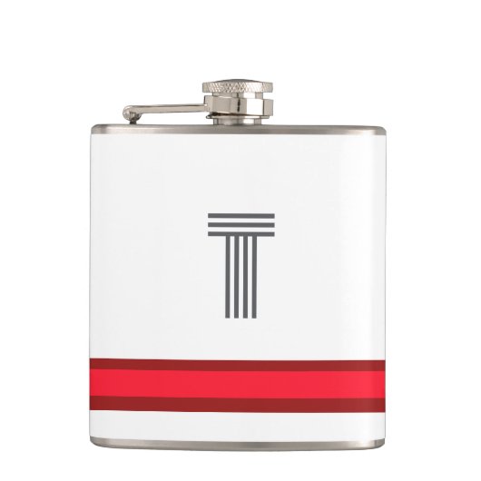 Personalize With Your Initial White + Red Stripe  フラスク (正面)