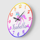 Personalize Your Own Colorful Unicorn ラージ壁時計 (傾斜)