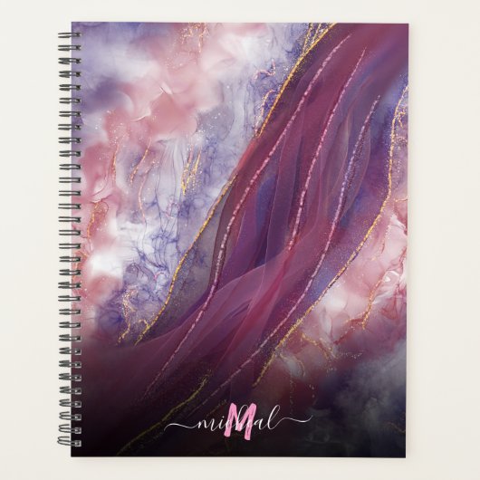 personalized名前を追加パープルバラ金ゴールド大理石 プランナー手帳 (正面)