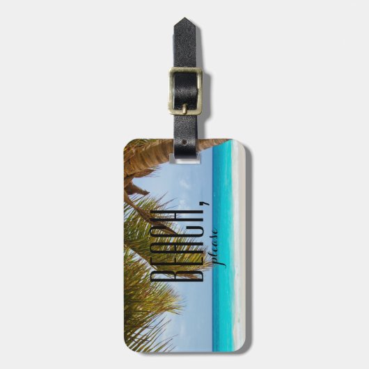 Personalized||のヤシの木、青sea||のビーチ、お願いします ラゲッジタグ (正面縦)