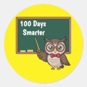 Personalized 100 Days Smarter Owl and Chalkboard ラウンドシール (正面)