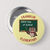 Personalized 100th Day of School Owl & Chalkboard 缶バッジ (正面&裏面)