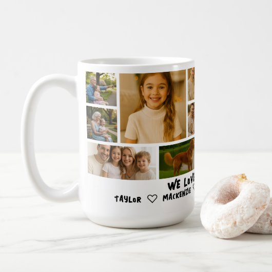 Personalized 14 Photo Template Collage and Text  コーヒーマグカップ (ドーナツ)