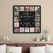 Personalized 16 Photo Collage Family Quote Black スクエア壁時計