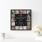 Personalized 16 Photo Collage Family Quote Black スクエア壁時計 (ホーム)