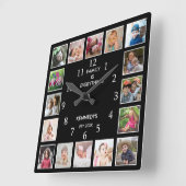 Personalized 16 Photo Collage Family Quote Black スクエア壁時計 (傾斜)