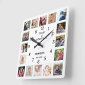 Personalized 16 Photo Collage Family Quote White スクエア壁時計 (傾斜)