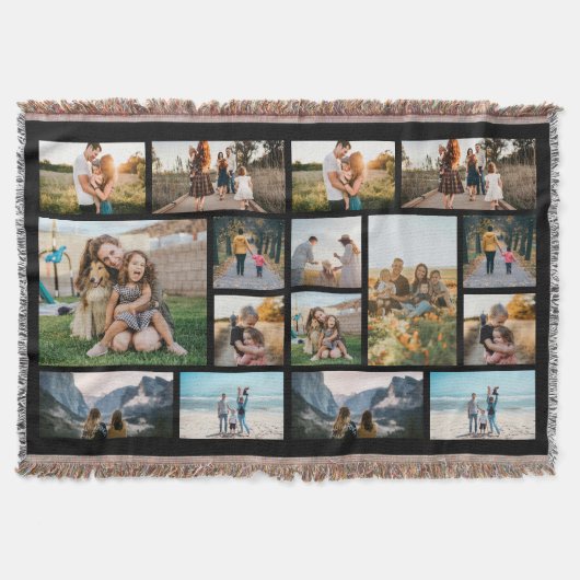 Personalized 16 Photo Collage Fleece Blanket スローブランケット (正面)