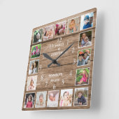 Personalized 16 Photo Collage Quote Rustic Wood スクエア壁時計 (傾斜)