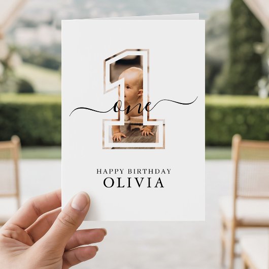 Personalized 1st Birthday Boy Girl Photo One Year カード