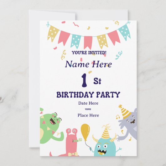 Personalized 1st Birthday Invitation – Boy or Girl 招待状 (正面)