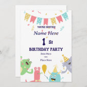 Personalized 1st Birthday Invitation – Boy or Girl 招待状 (正面/裏面)
