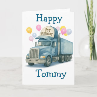  Personalized 1st Birthday Semi Truck Card カード