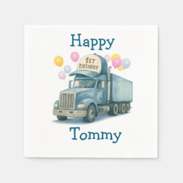  Personalized 1st Birthday Semi Truck Napkins スタンダードカクテルナプキン