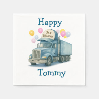  Personalized 1st Birthday Semi Truck Napkins スタンダードカクテルナプキン