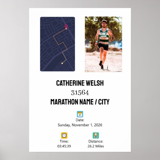 Personalized 1st Half Marathon Finisher Map ポスター (正面)